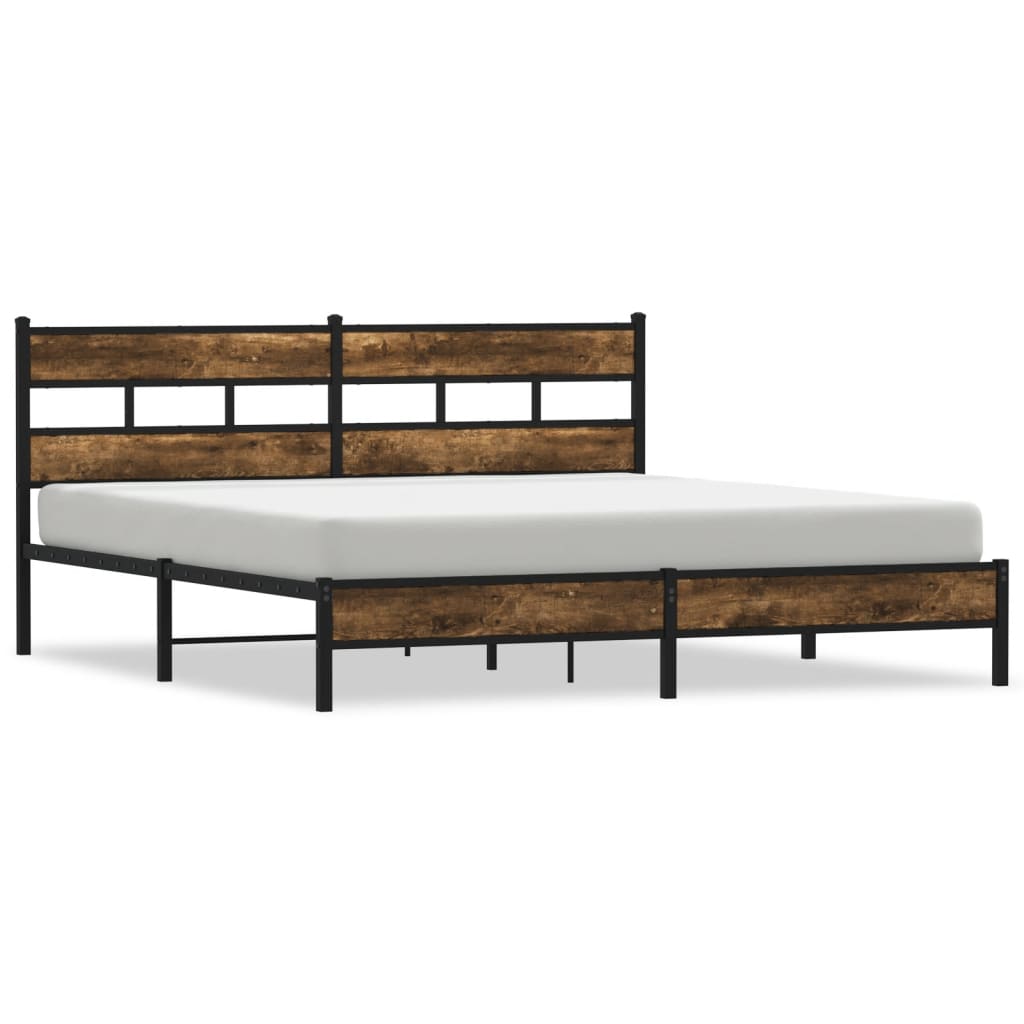 Metal Bed Frame without Mattress Smoked Oak 200x200 cm