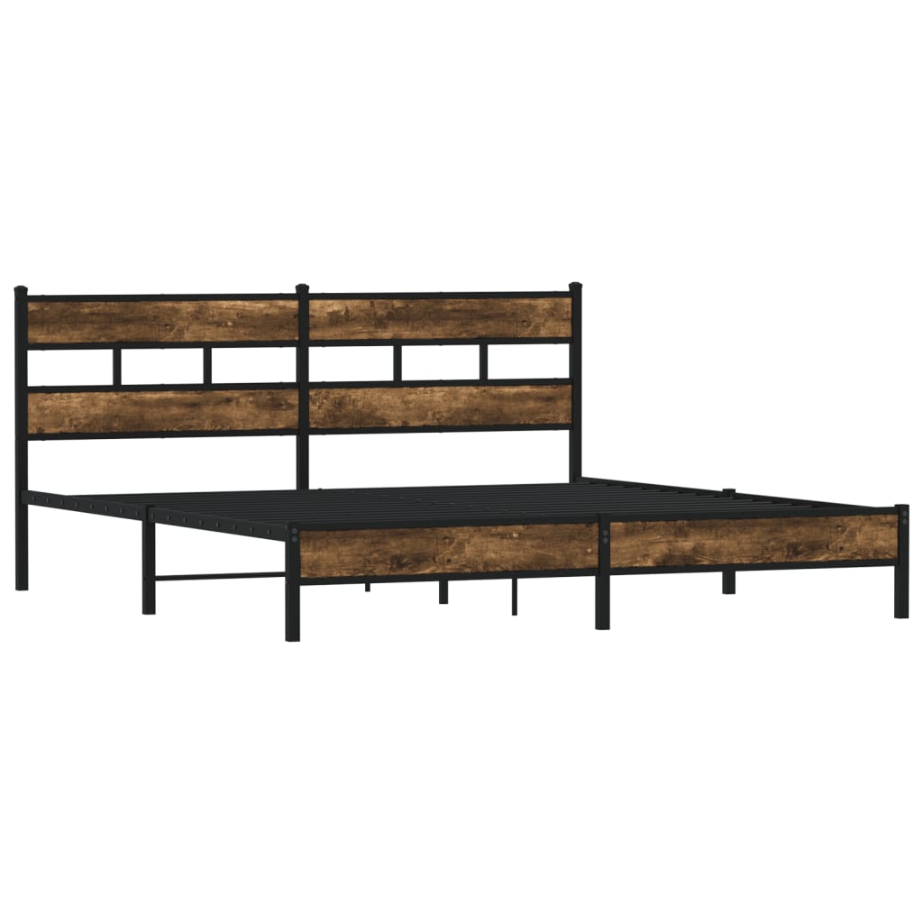 Metal Bed Frame without Mattress Smoked Oak 200x200 cm