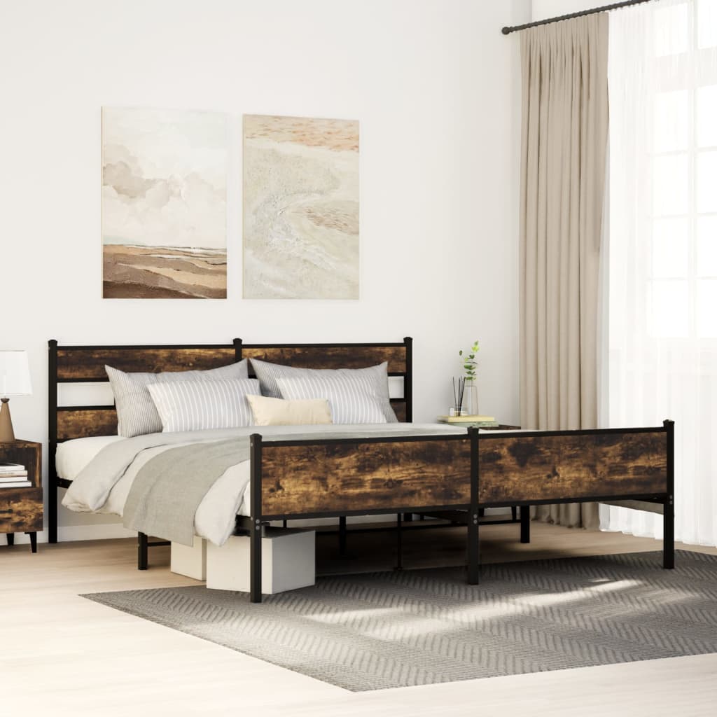 Metal Bed Frame without Mattress Smoked Oak 200x200 cm