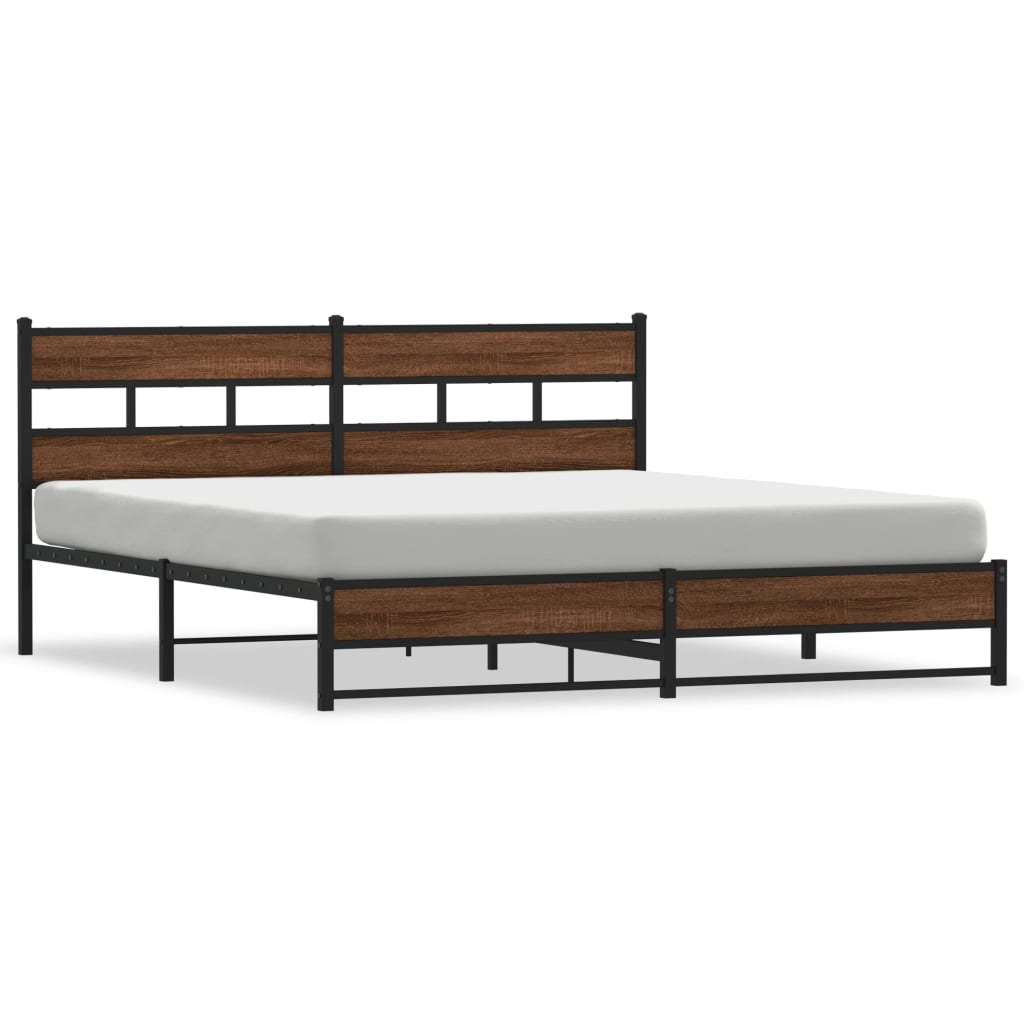Metal Bed Frame without Mattress Brown Oak 183x213 cm