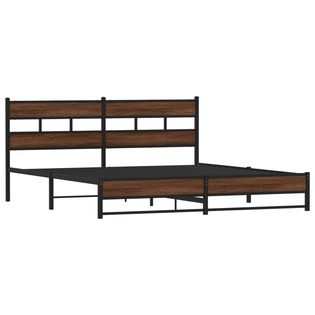 Metal Bed Frame without Mattress Brown Oak 183x213 cm