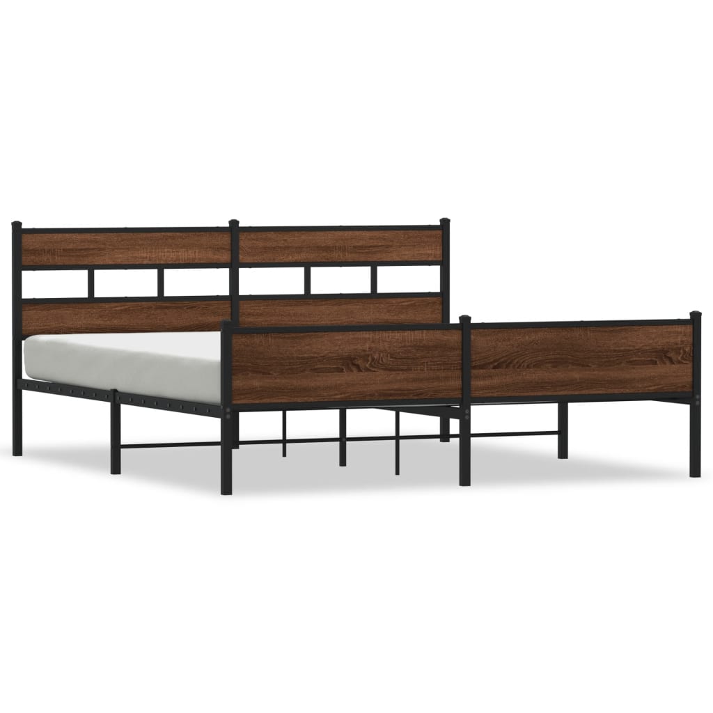 Metal Bed Frame without Mattress Brown Oak 183x213 cm