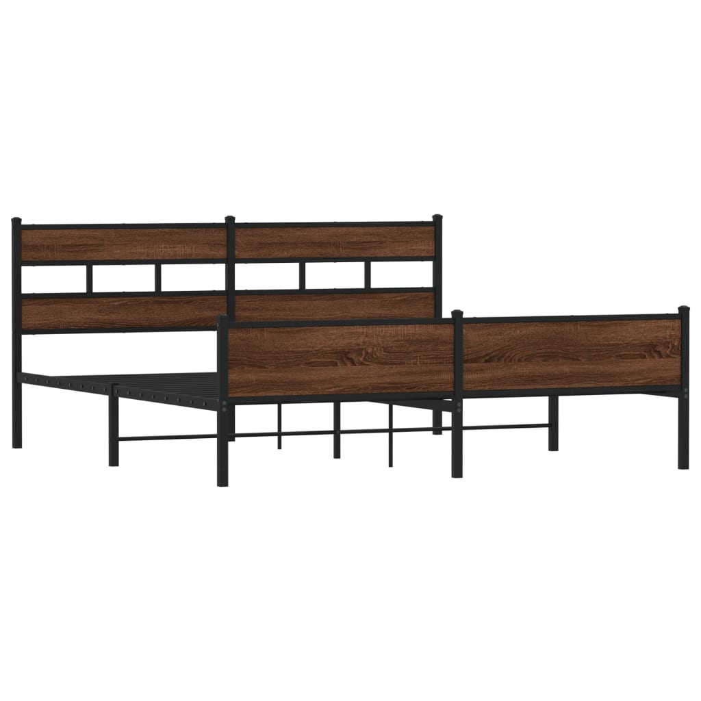 Metal Bed Frame without Mattress Brown Oak 183x213 cm