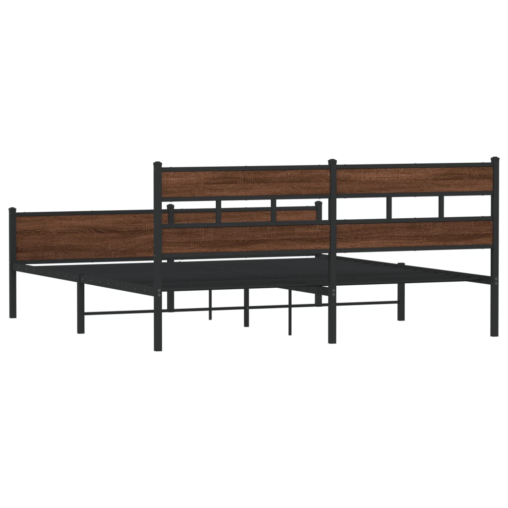 Metal Bed Frame without Mattress Brown Oak 183x213 cm