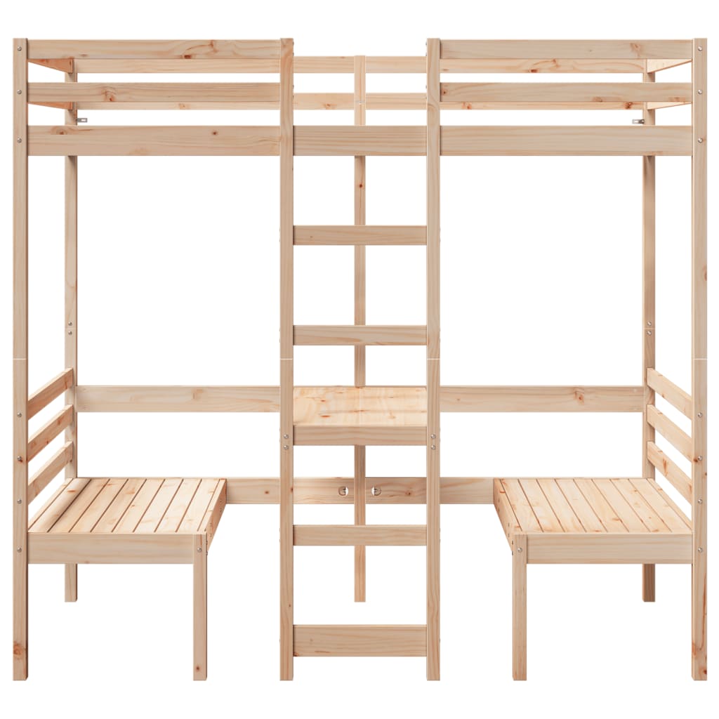 Loft Bed Frame with Desk and Chairs 90x200cm Solid Wood Pine