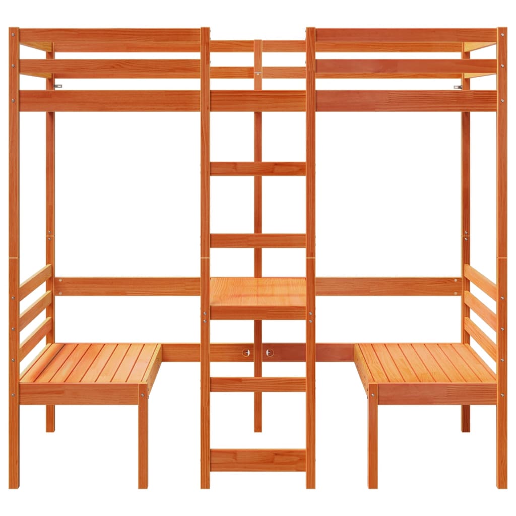 Loft Bed Frame with Desk and Chairs Wax Brown 80x200cm Solid Wood Pine