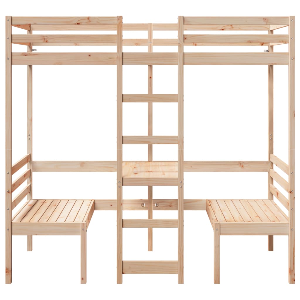 Loft Bed Frame with Desk and Chairs 90x190cm Solid Wood Pine