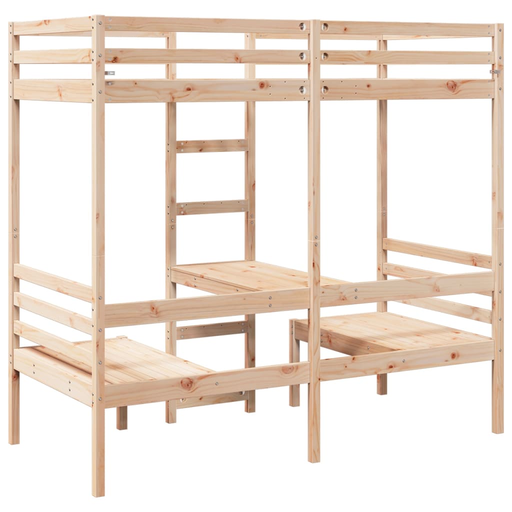 Loft Bed Frame with Desk and Chairs 90x190cm Solid Wood Pine