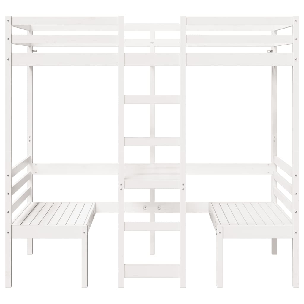 Loft Bed Frame with Desk and Chairs White 90x190cm Solid Wood Pine