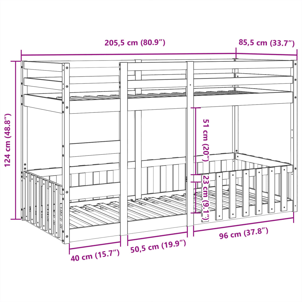 Bunk Bed White 80x200 cm Solid Wood Pine