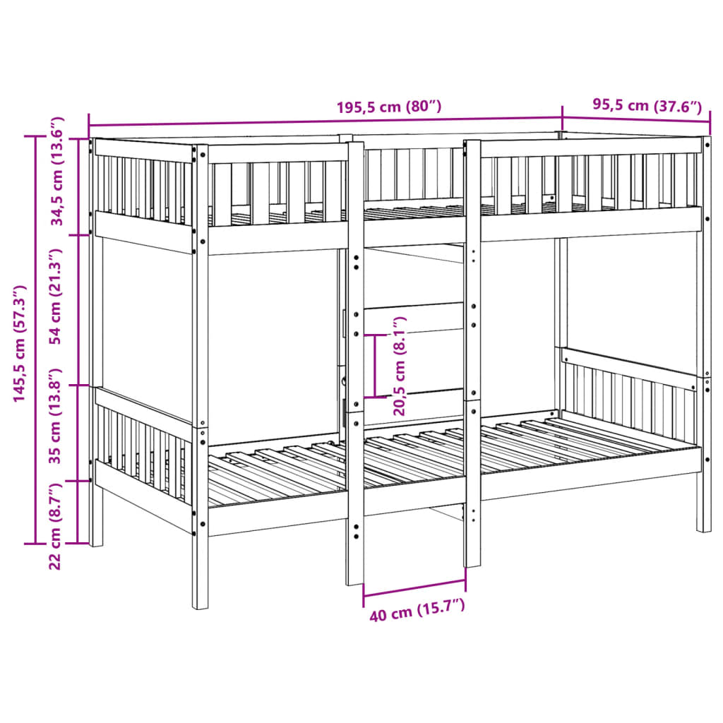 Bunk Bed White 90x190 cm Solid Wood Pine
