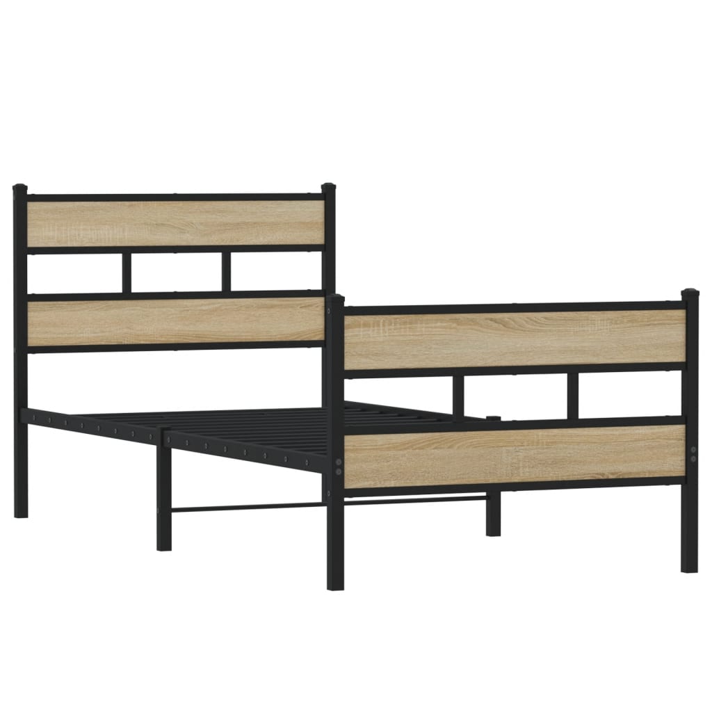 Metal Bed Frame without Mattress Sonoma Oak 75x190 cm Small Single