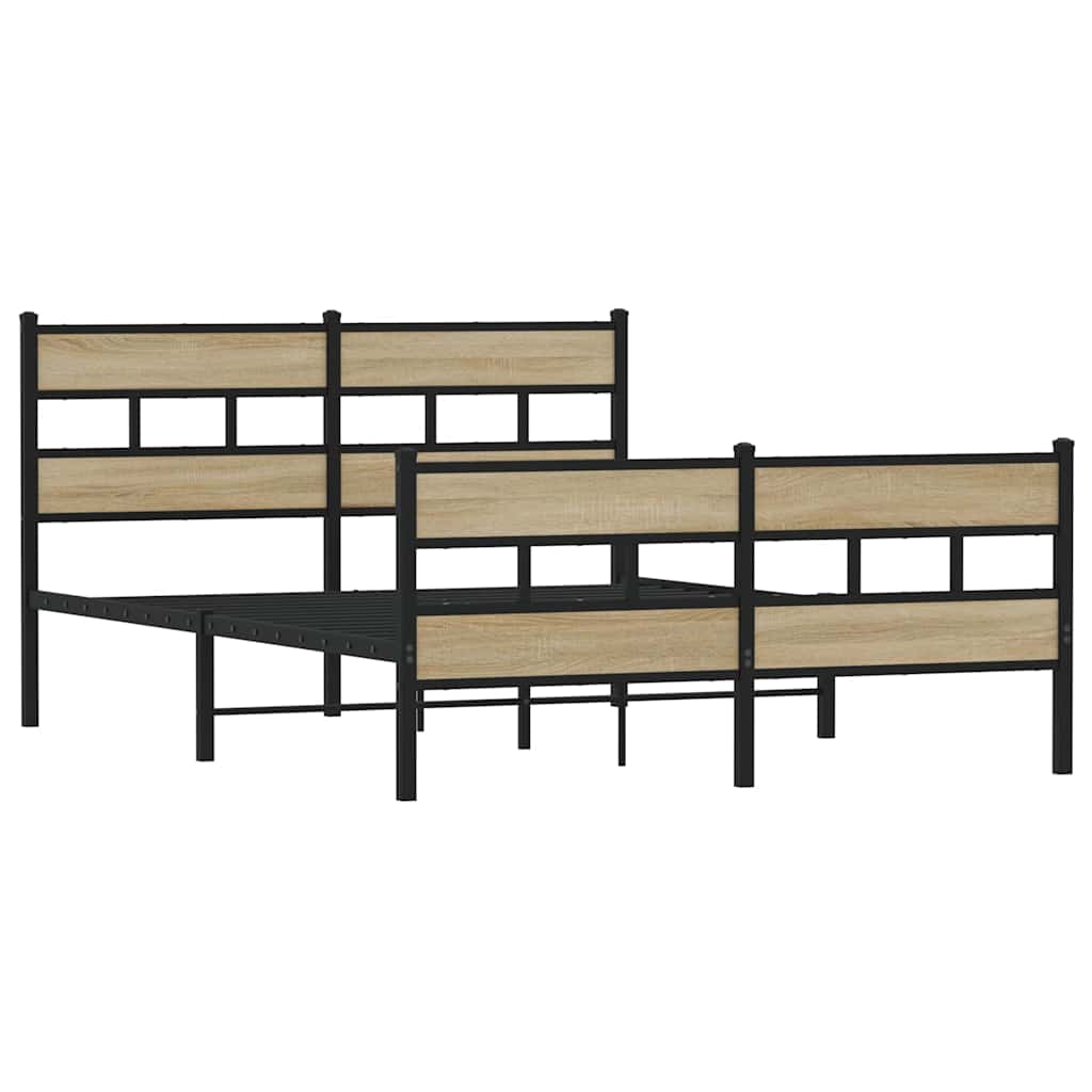 Metal Bed Frame without Mattress Sonoma Oak 135x190 cm Double