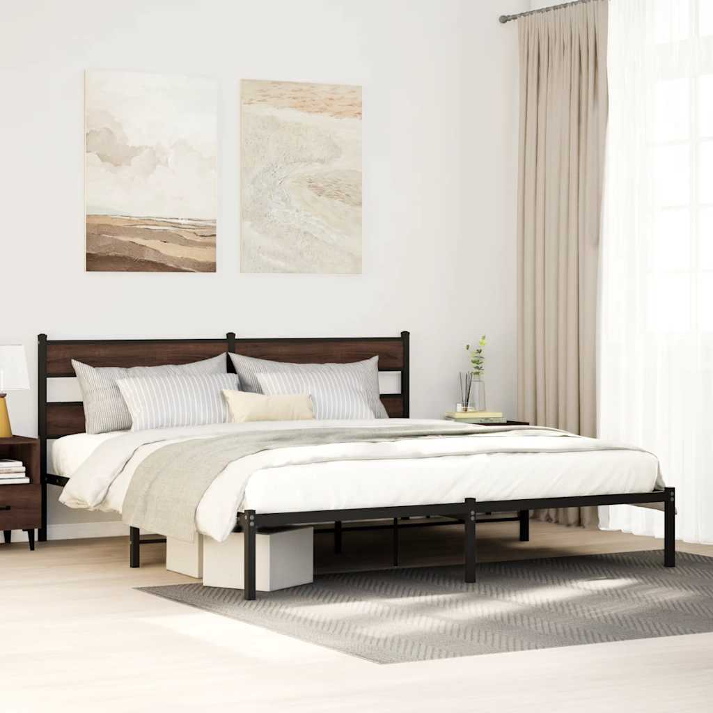 Bed Frame without Mattress with Headboard Brown Oak 180x200 cm Super King