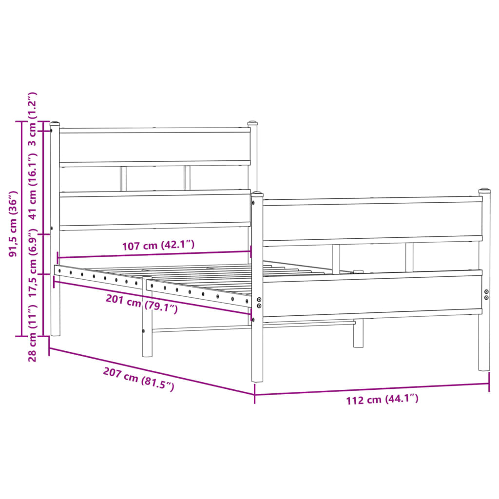 Bed Frame without Mattress with Headboard and Footboard 107x203 cm