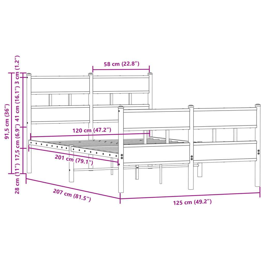Bed Frame without Mattress with Headboard and Footboard 120x200 cm