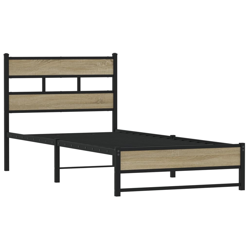 Metal Bed Frame without Mattress Sonoma Oak 100x190 cm