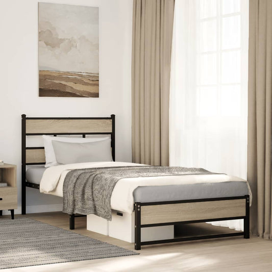 Metal Bed Frame without Mattress Sonoma Oak 107x203 cm