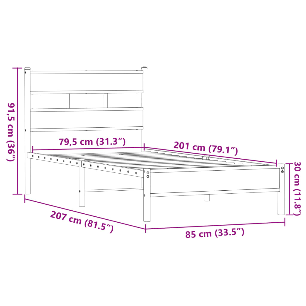 Bed Frame without Mattress Brown Oak 80x200 cm Engineered Wood