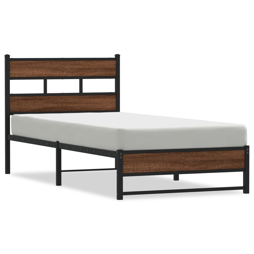 Metal Bed Frame without Mattress Brown Oak 80x200 cm