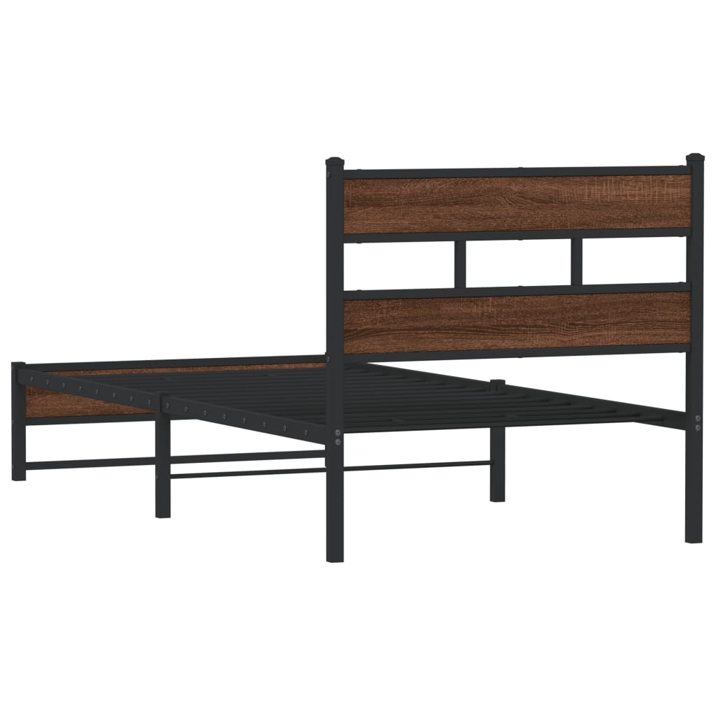 Metal Bed Frame without Mattress Brown Oak 80x200 cm