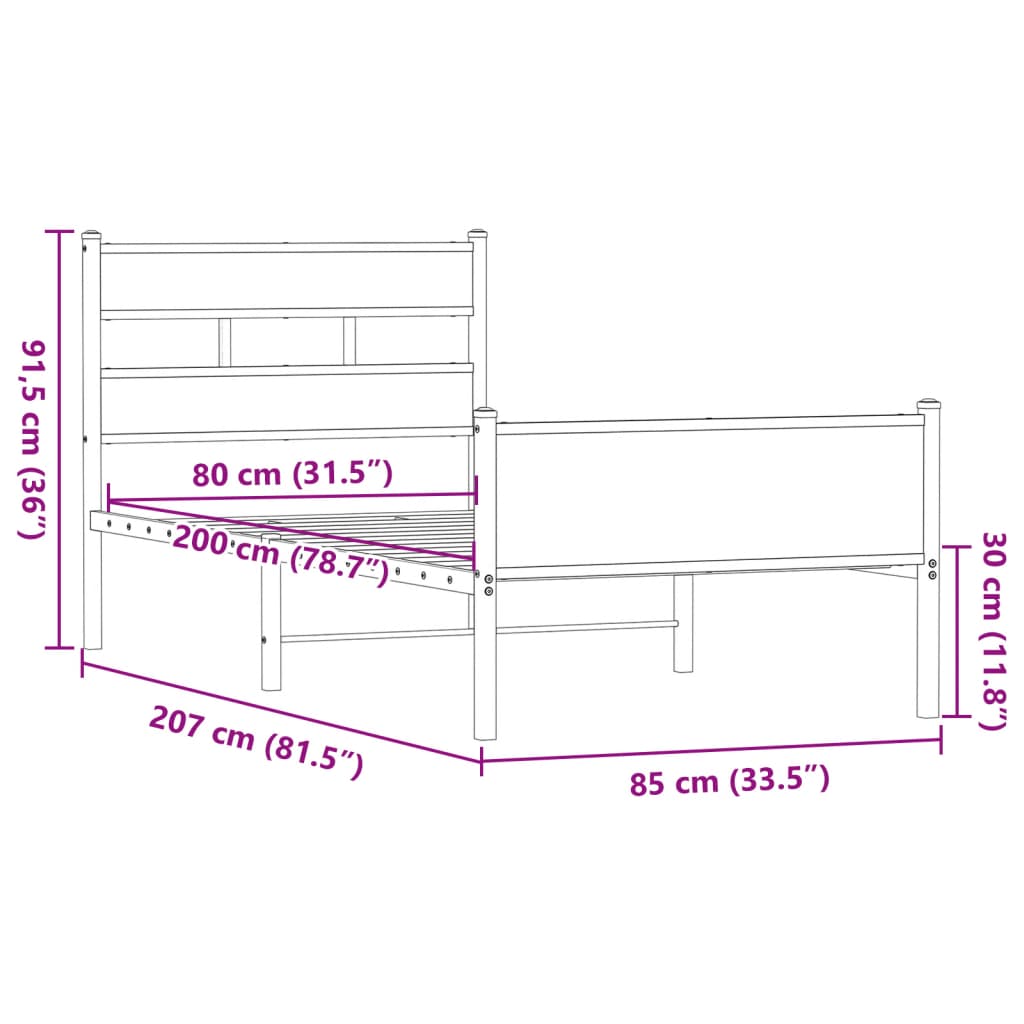 Bed Frame without Mattress Brown Oak 80x200 cm Engineered Wood