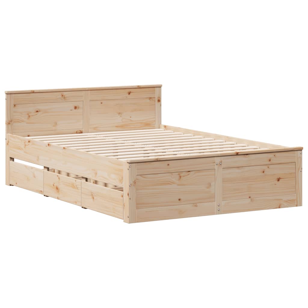 Bed Frame without Mattress with Headboard 140x200 cm Solid Wood Pine