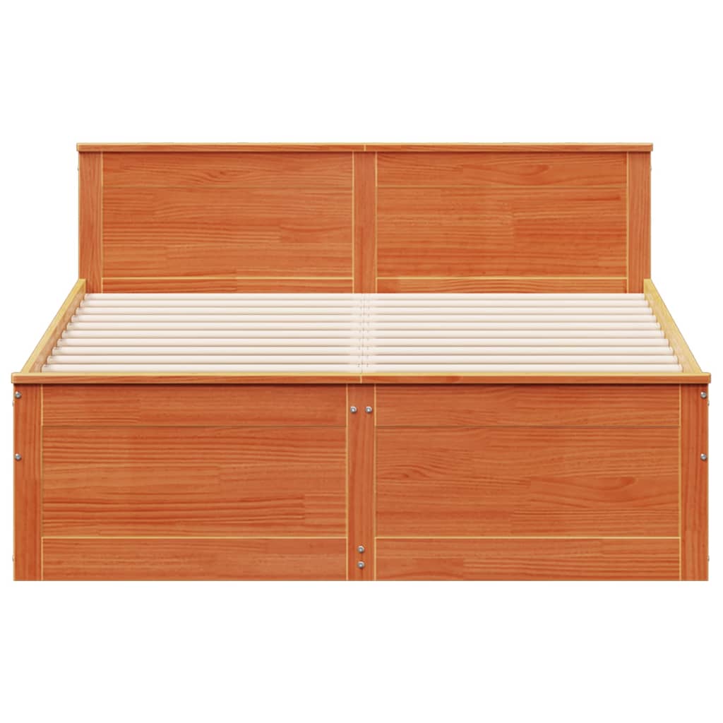 Bed Frame without Mattress with Headboard Wax Brown 140x200 cm Solid Wood Pine