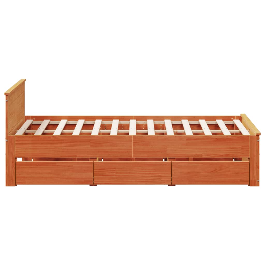 Bed Frame without Mattress with Headboard Wax Brown 140x200 cm Solid Wood Pine
