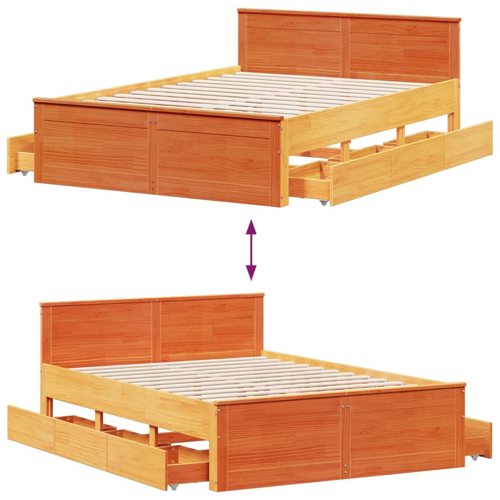 Bed Frame without Mattress with Headboard Wax Brown 140x200 cm Solid Wood Pine