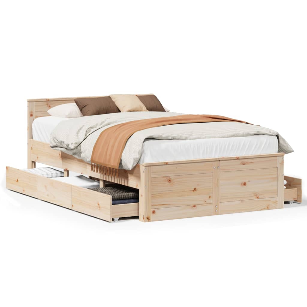 Bed Frame without Mattress with Headboard 120x200 cm Solid Wood Pine