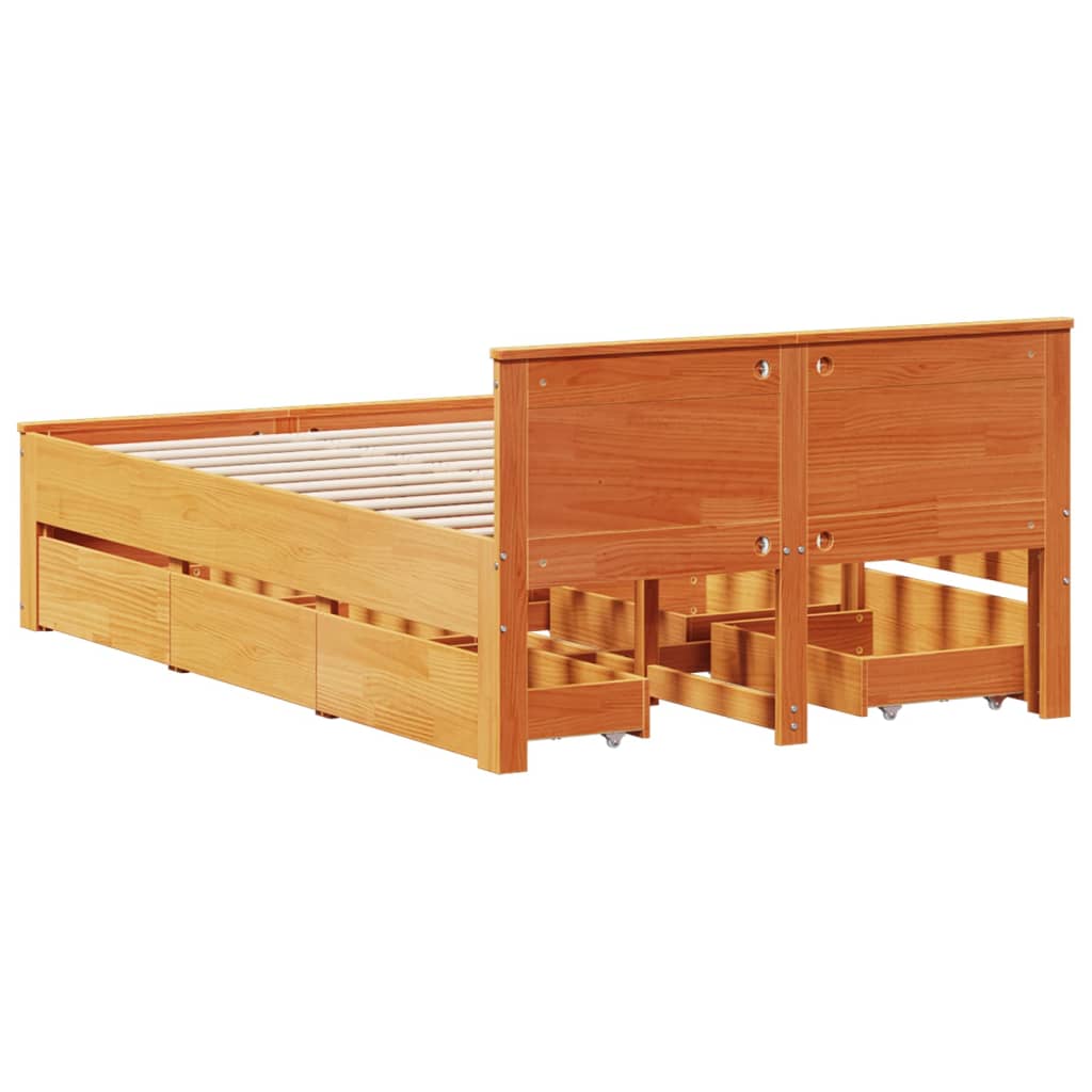 Bed Frame without Mattress with Headboard Wax Brown 120x200 cm Solid Wood Pine