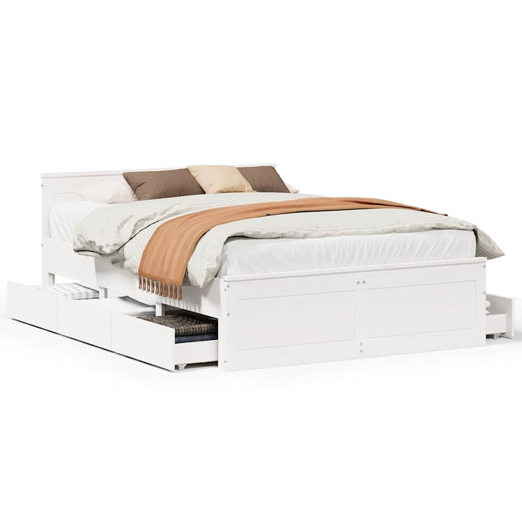 Bed Frame without Mattress with Headboard White 140x190 cm Solid Wood Pine