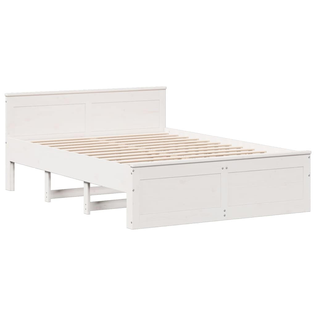 Bed Frame without Mattress with Headboard White 140x190 cm Solid Wood Pine
