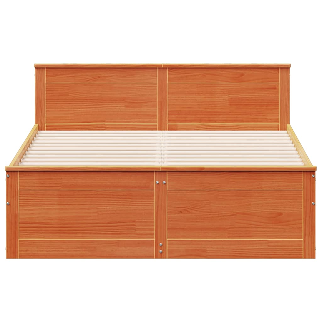 Bed Frame without Mattress with Headboard Wax Brown 140x190 cm Solid Wood Pine