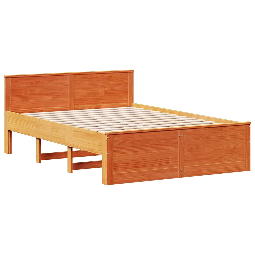 Bed Frame without Mattress with Headboard Wax Brown 140x190 cm Solid Wood Pine