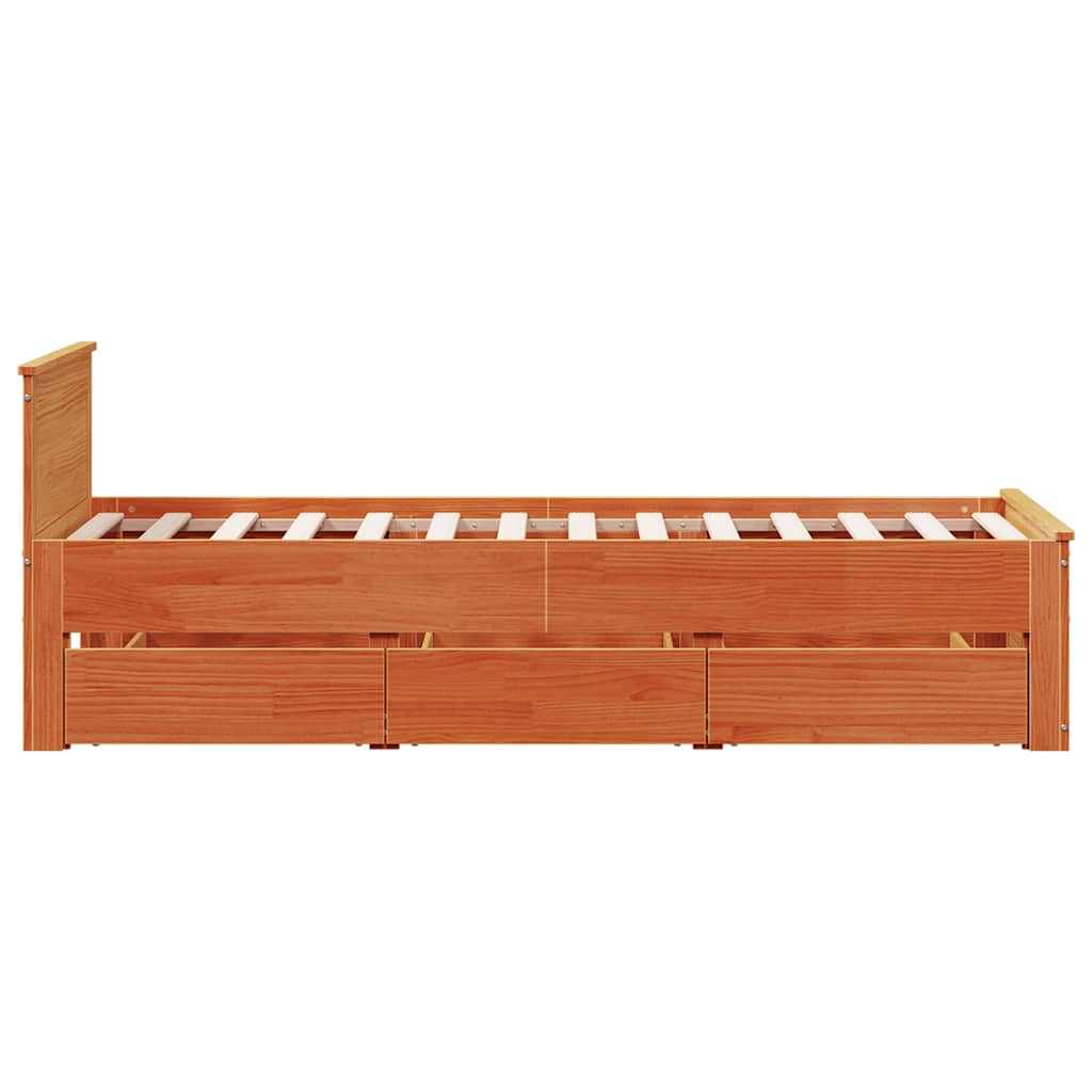 Bed Frame without Mattress with Headboard Wax Brown 75x190 cm Small Single Solid Wood Pine