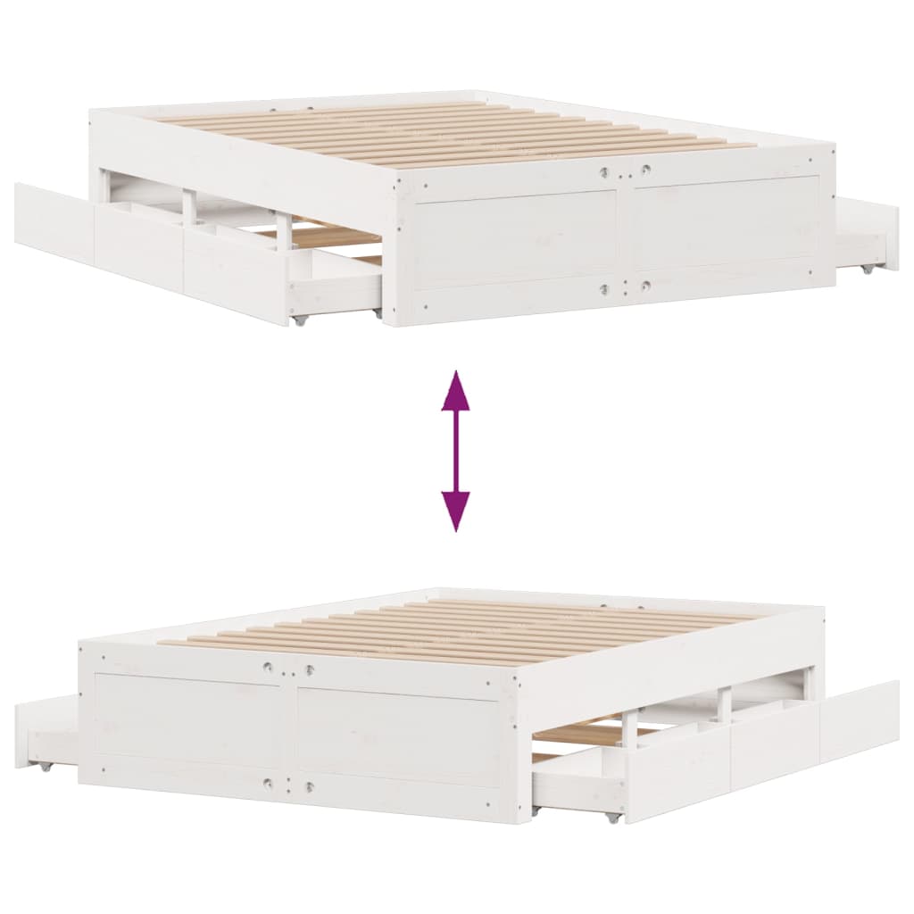 Bed Frame without Mattress with Drawers White 140x200 cm Solid Wood Pine