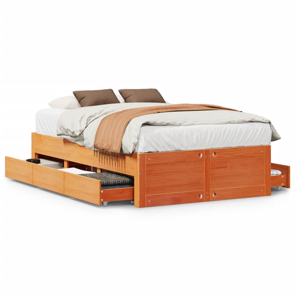 Bed Frame without Mattress with Drawers Wax Brown 120x190 cm Small Double Solid Wood Pine