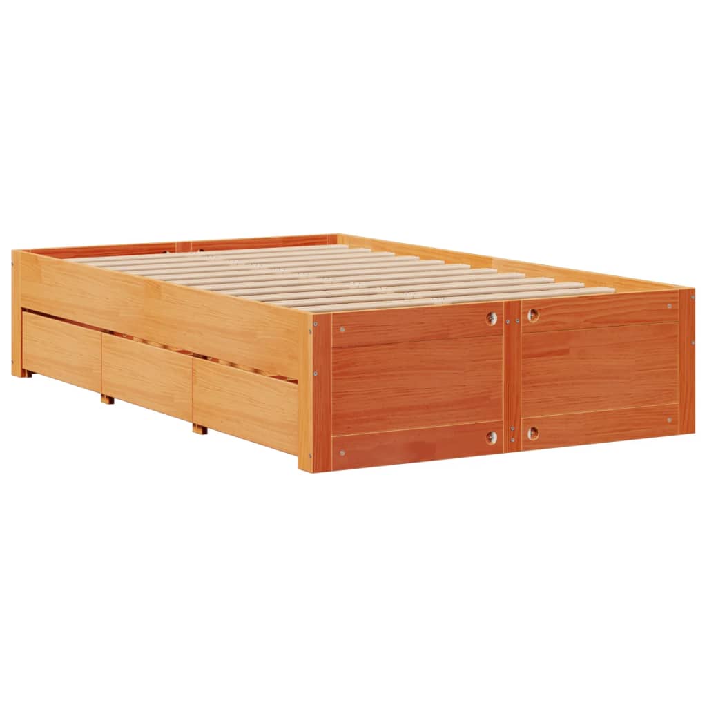 Bed Frame without Mattress with Drawers Wax Brown 120x190 cm Small Double Solid Wood Pine