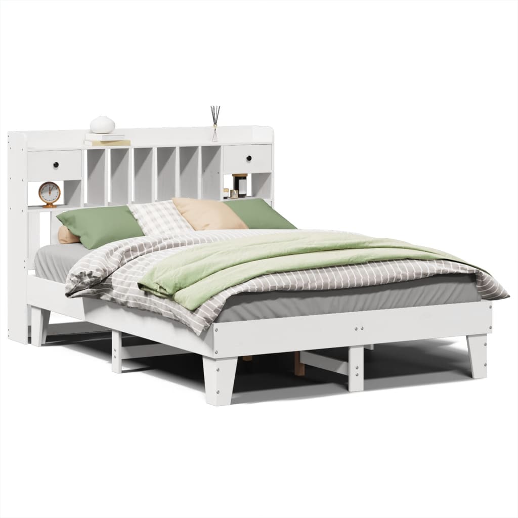 Bed Frame without Mattress White 150x200 cm King Size Solid Wood Pine
