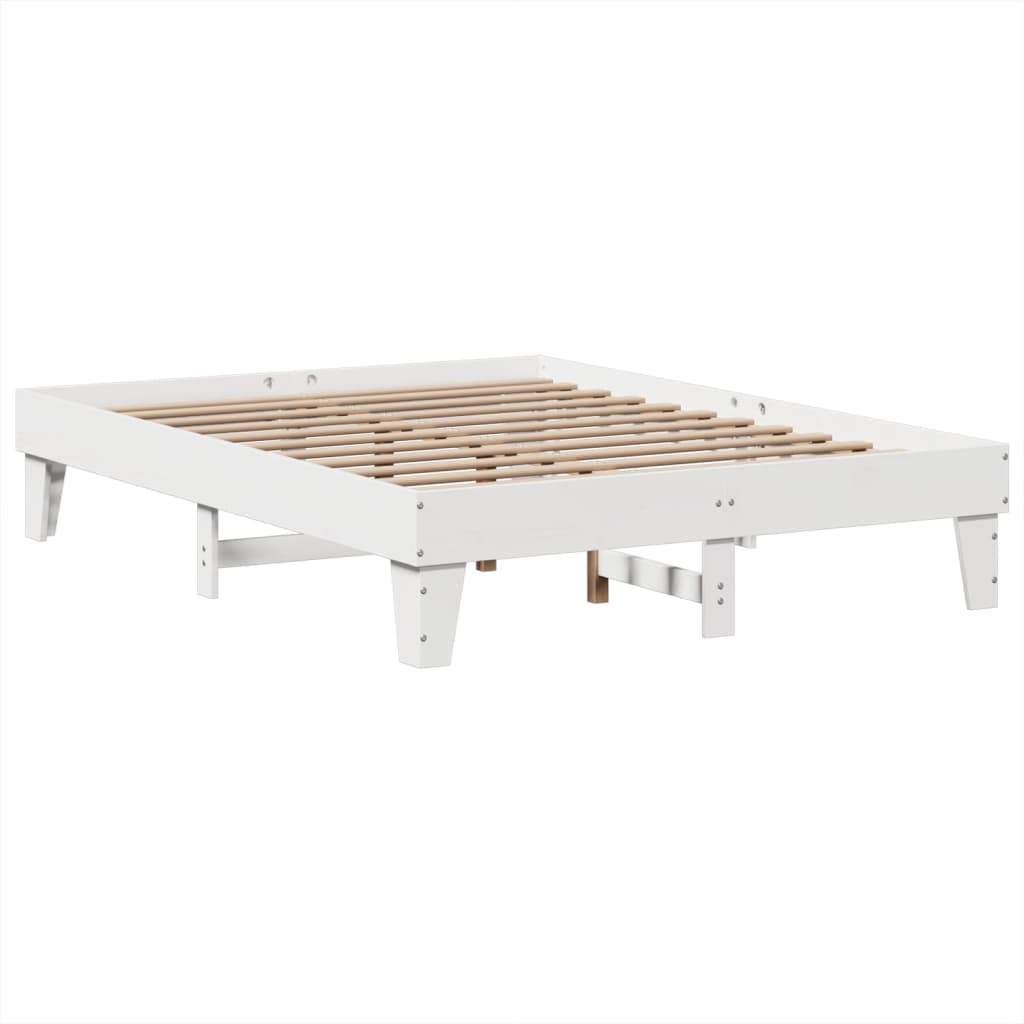 Bed Frame without Mattress White 150x200 cm King Size Solid Wood Pine