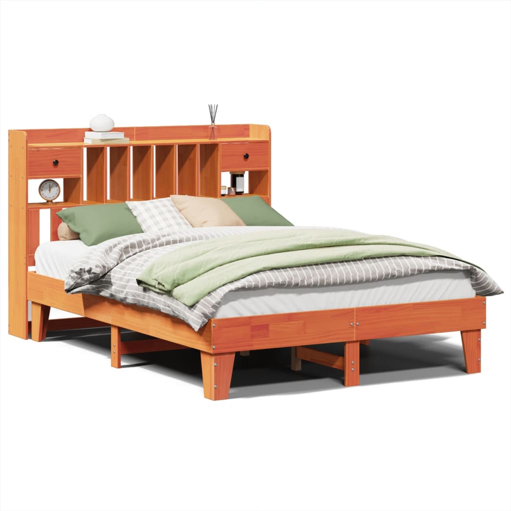 Bed Frame without Mattress Wax Brown 150x200 cm King Size Solid Wood Pine