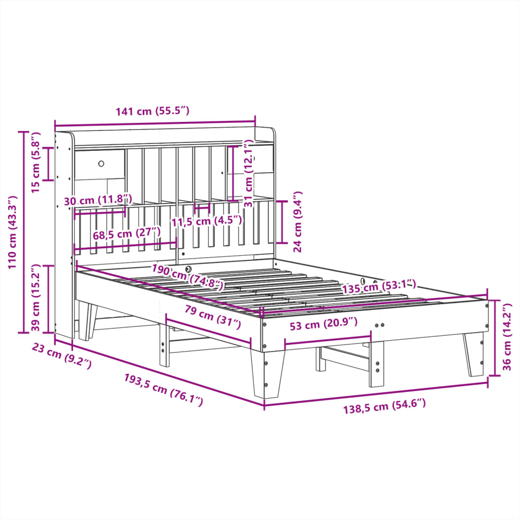 Bed Frame without Mattress 135x190 cm Solid Wood Pine