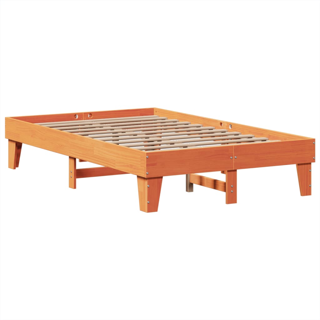 Bed Frame without Mattress Wax Brown 135x190 cm Solid Wood Pine