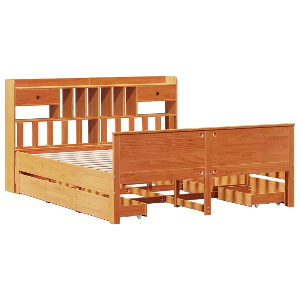 Bookcase Bed without Mattress Wax Brown 180x200 cm Super King Solid Wood Pine