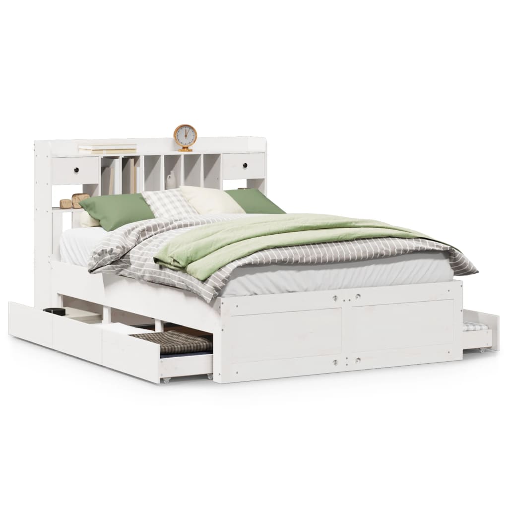 Bookcase Bed without Mattress White 140x200 cm Solid Wood Pine