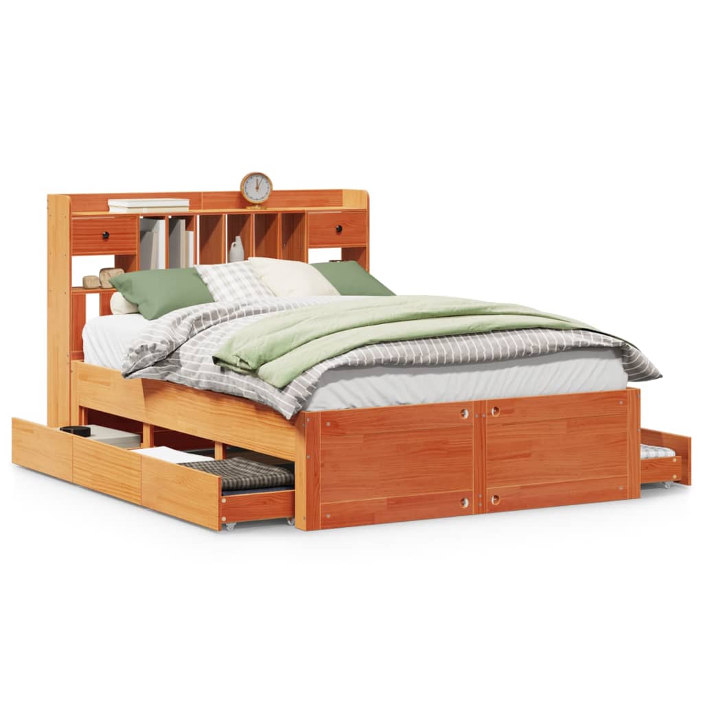 Bookcase Bed without Mattress Wax Brown 140x190 cm Solid Wood Pine
