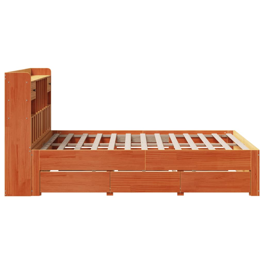 Bookcase Bed without Mattress Wax Brown 140x190 cm Solid Wood Pine