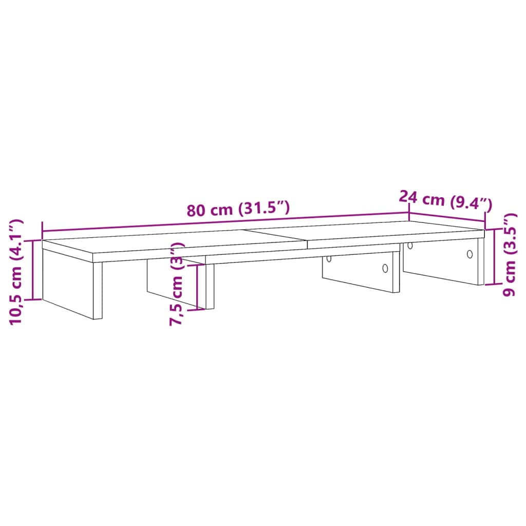 Monitor Stand Riser Adjustable Black 80x24x10.5 cm Engineered Wood
